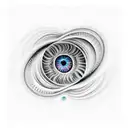 eye in center of fibonacci sprial galaxy waves tattoo design idea