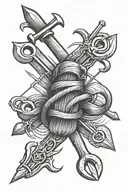knitting needles and wrench crossed tattoo design idea