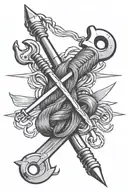 knitting needles and wrench crossed tattoo design idea