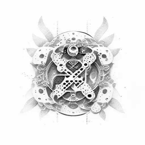 virtuous contract from katana from nier automata surrounded by lunar tear flowers tattoo design idea
