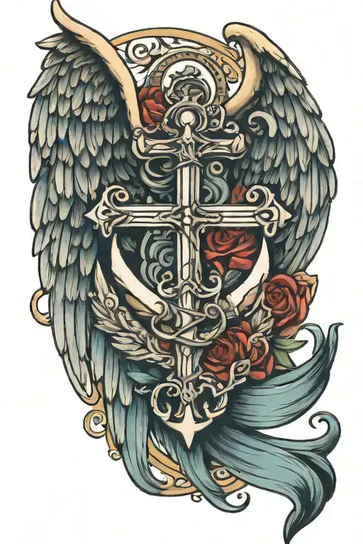 Anchor angel wings tattoo design idea