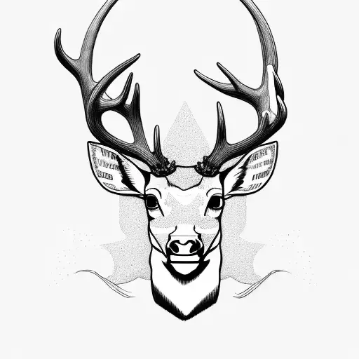 head of majetic deer, grosses symetrisches Geweih, frontansicht, absolut symetrisch tattoo design idea