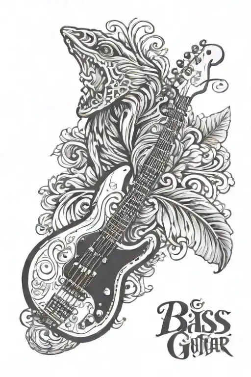 E Bass guitar underneth the skin opening tattoo design idea