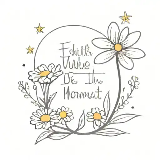 the value of the moment "now" faith in yourself strength of soul and will I can do everything I am strong Chamomile Saint Petersburg Kindness Heart Stars tattoo design idea