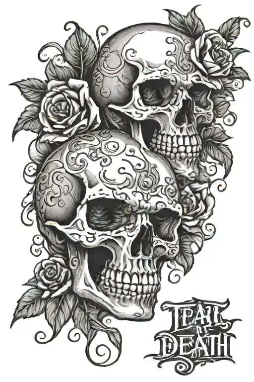 skull skin tear till death do us part text tattoo design idea