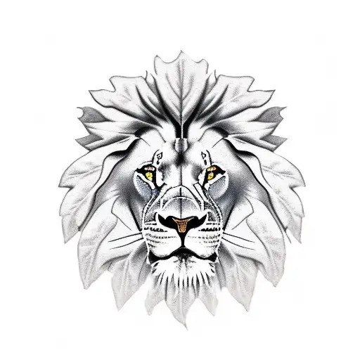 lion with caesar leafs and 1999 tattoo design idea