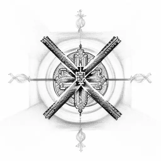 cross with rosary around it tattoo design idea