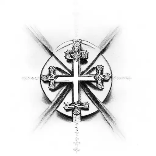 catholic cross with rosary wrapped around it tattoo design idea