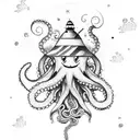 night sky, lighthouse, octopus, jellyfish, boat, pisces stars, sea tattoo design idea