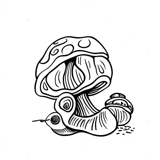 mushroom on snail tattoo design idea
