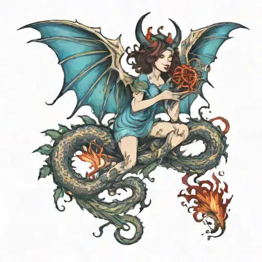tree witch fairy book blood fire breathing dragon tattoo design idea