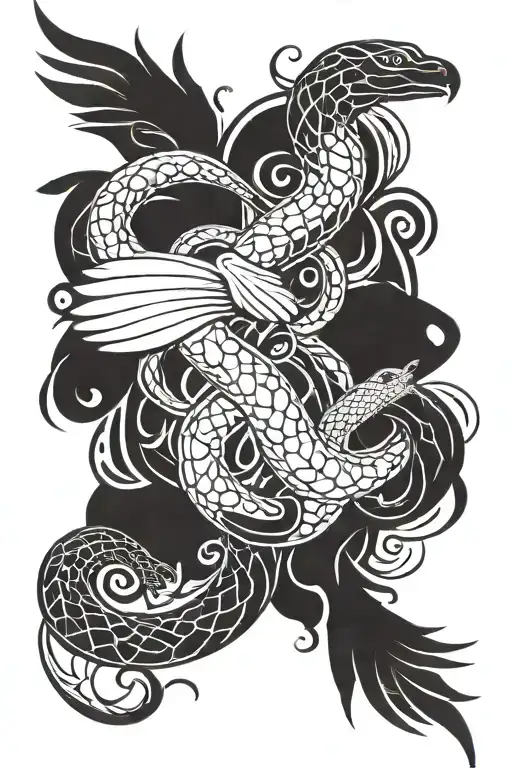  snake with dove in the middle tattoo design idea