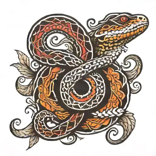 two coiled snake with dove in the middle tattoo tribal tattoo design idea