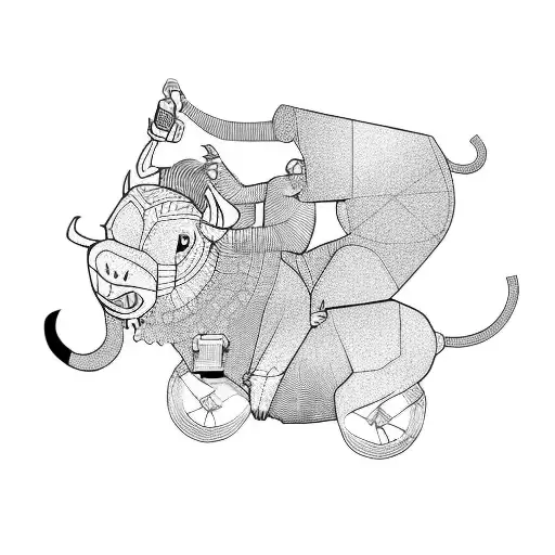 monkey riding a bull through NYC  tattoo design idea
