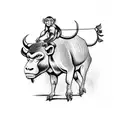 monkey riding a bull through NYC  tattoo design idea