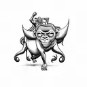 monkey riding a bull through NYC  tattoo design idea