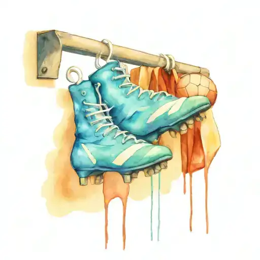 football boots hanging on a hook tattoo design idea