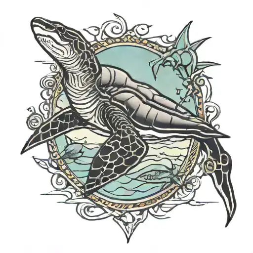 road, light saber, shark fin, June bug, sea turtle,  tattoo design idea