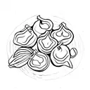 5 large figs in a wicker basket. side view. simplistic tattoo design idea