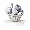 5 large figs in a wicker basket. side view. simplistic. no shadows tattoo design idea