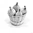 5 large figs in a wicker basket. side view. simplistic. no shadows tattoo design idea