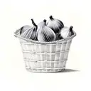 5 large figs in a wicker basket. side view. simplistic tattoo design idea