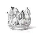 5 large figs in a wicker basket. side view. simplistic tattoo design idea