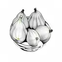5 large figs in a wicker basket. side view. simplistic tattoo design idea