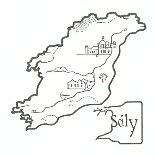 draw me the outline of Sicily but in such a way that the tattoo represents Sicily in an original and fine way tattoo design idea