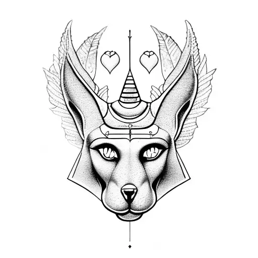 Osiris, Anubis, scale of justice, flowers, heart , feather  tattoo design idea
