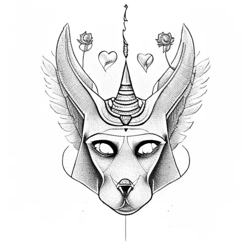 Osiris, Anubis, scale of justice, flowers, heart , feather  tattoo design idea