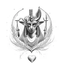 Osiris, Anubis, scale of justice, flowers, heart , feather  tattoo design idea