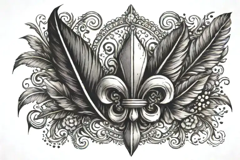fleur-de-lis and 2 feathers tattoo design idea