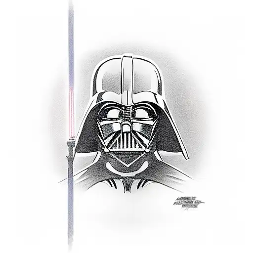 Darth vader with a light saber that fits on a shoulder to elbow tattoo design idea