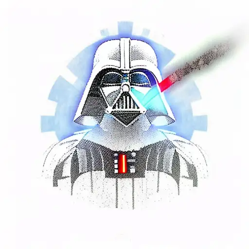 Darth vader with a light saber that fits on a shoulder to elbow tattoo design idea