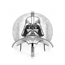 Darth vader with a light saber that fits on a shoulder to elbow tattoo design idea
