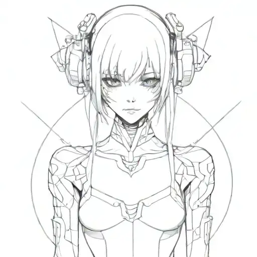 Cyber sigilism anime girl symmetrical design tattoo design idea