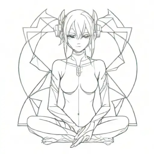 Cyber sigilism anime girl symmetrical design tattoo design idea