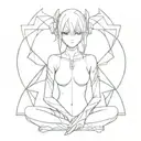 Cyber sigilism anime girl symmetrical design tattoo design idea