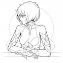 Cyber sigilism anime girl symmetrical design tattoo design idea