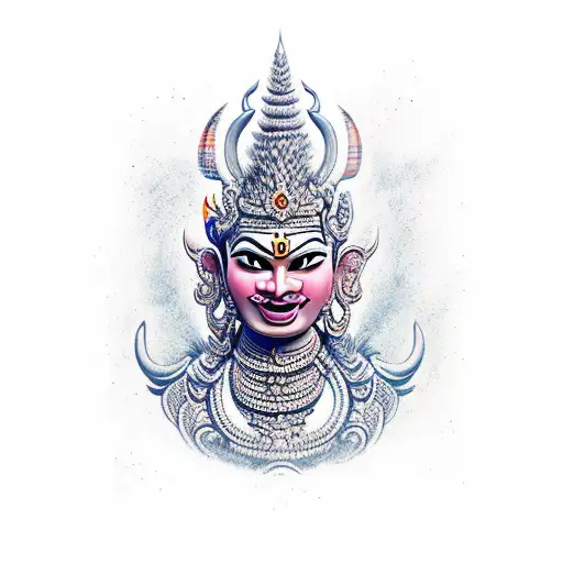 ravana ten heads but in balinese style tattoo design idea