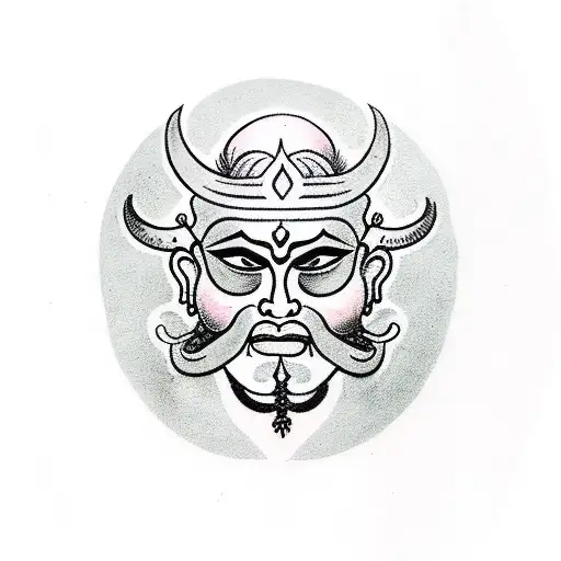 ravana ten heads but in balinese style tattoo design idea