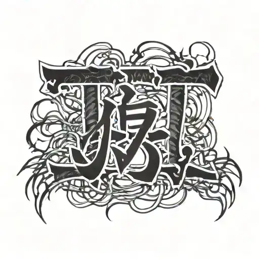 japanese kanji of word "puroresu" with barbed wire wrapped around each character on fire tattoo design idea