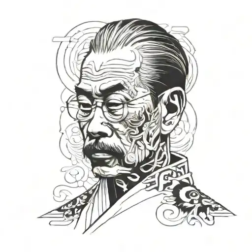 A minimalist portrait of Toji Fushiguro with intricate blackwork details tattoo design idea