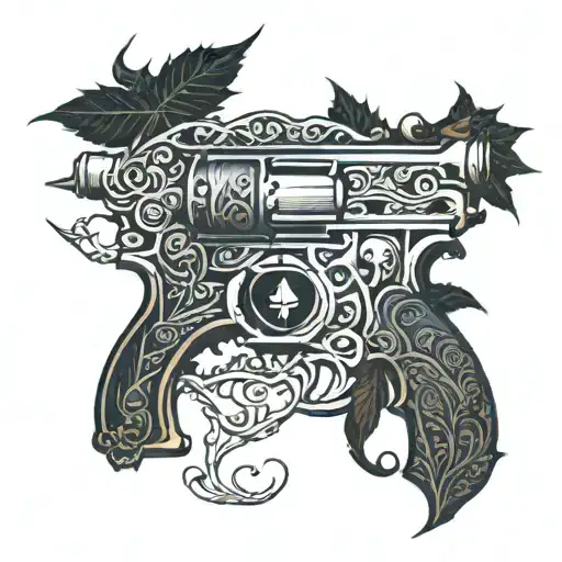 Weed leaf shaped like a gun tattoo design idea