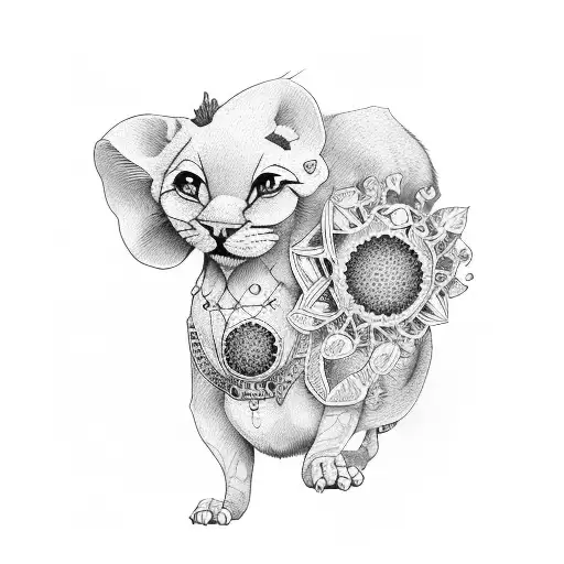 leon con bebe tattoo design idea