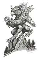 griffin climbing mountain tattoo design idea