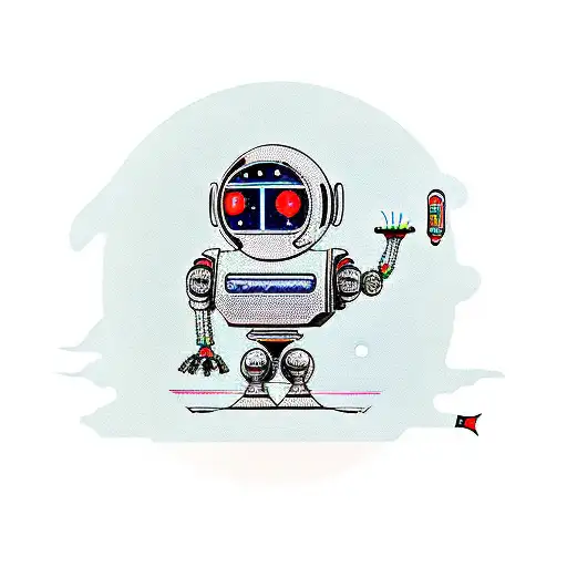 A futuristic robot playing a Sufi melody on a high-tech instrument tattoo design idea