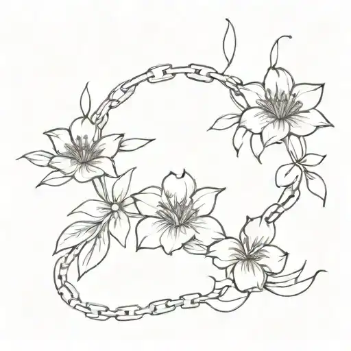 ; 41, flowers, broken chain forming tattoo design idea
