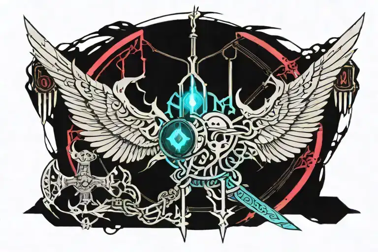 devil's and angel fire wings dagger snake tattoo tattoo design idea